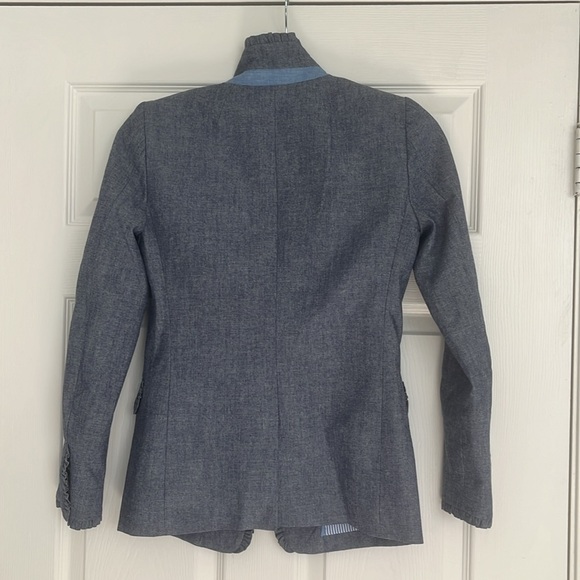 J. Crew Regent Blazer in Blue Chambray Ruffle - Picture 9 of 10